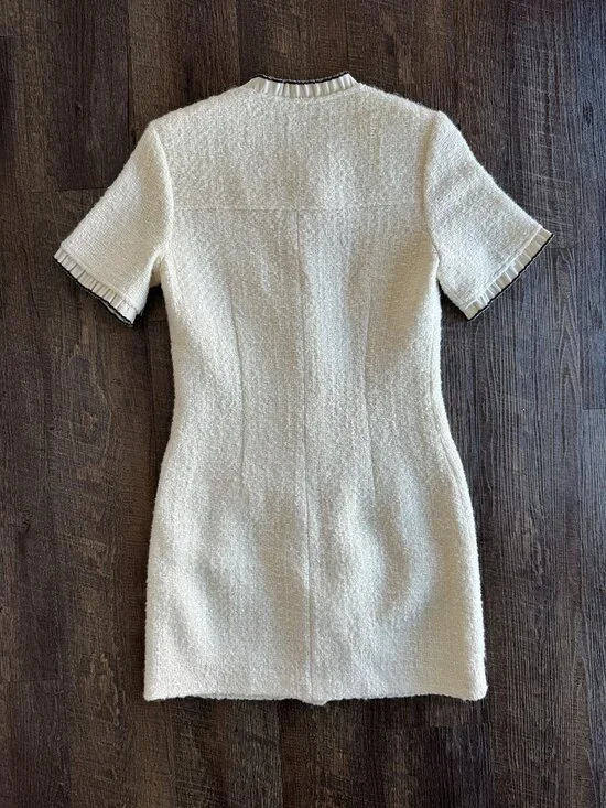 Sandro Molly Tweed Patch Pocket Minidress in Ecru - Size EU 36 - Picture 2 of 10